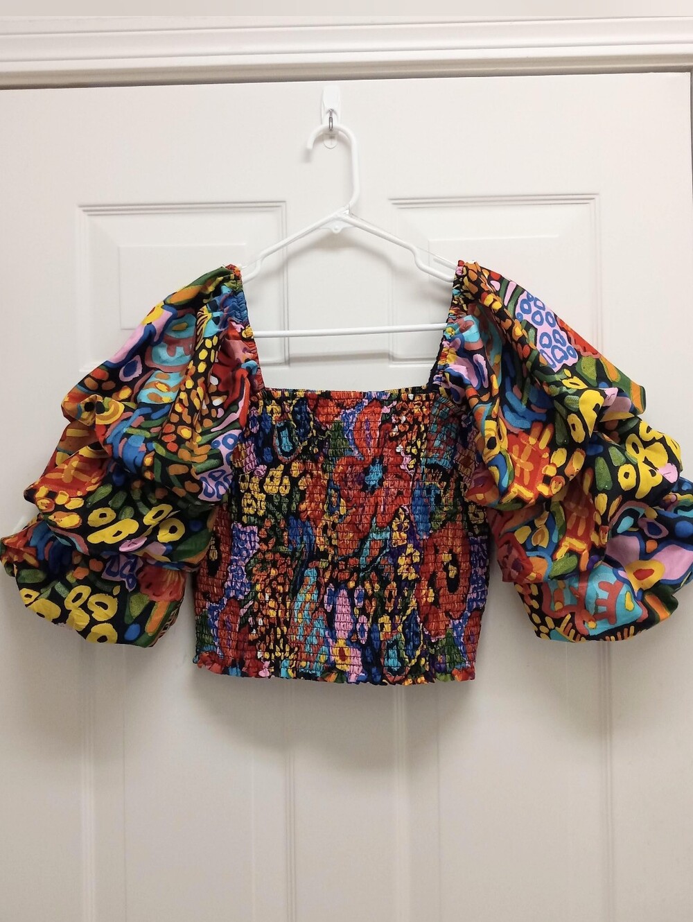 Live 4 Truth Smocked Crop Top Puff Sleeves Large Boho Dopamine Festival Rave